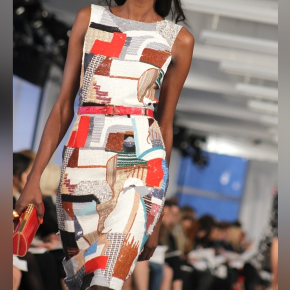 $5,200 OSCAR DE LA RENTA PICASSO ART EXCL EMB SILK SEQUIN RUNW DRESS US 8 - Picture 11 of 15